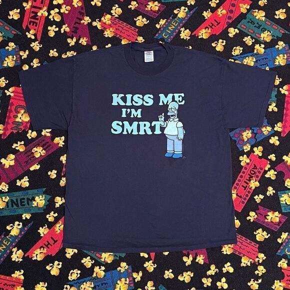 Mens Vintage 06 THE SIMPSONS ‘Kiss Me I’m Smrt’ Blue Graphic Tee Shirt / Size XL - Picture 1 of 4
